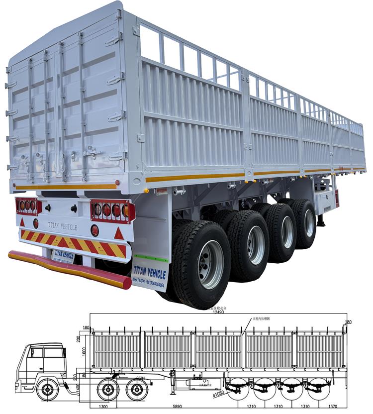 4 Axle 80 Ton Fence Cargo Semi Trailer for Sale In Sudan