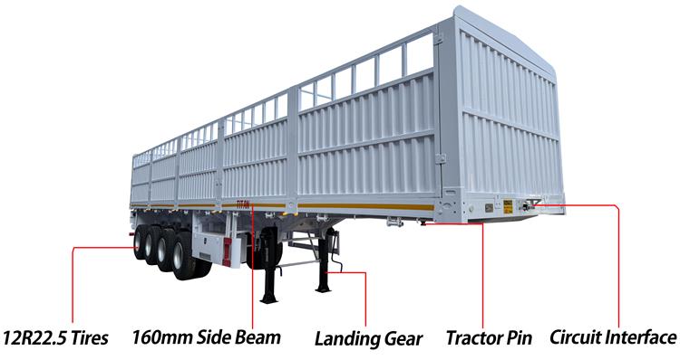 4 Axle 80 Ton Fence Cargo Semi Trailer for Sale In Sudan