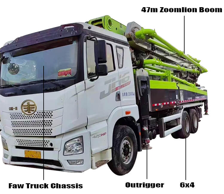 Used 47m Zoomlion Concrete Pump Truck for Sale
